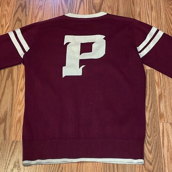 Peak Performance Cardigan, Varsity Letterman P, burgundy cream, Large - Picture 5 of 8